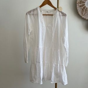 Talulah Long Sleeve Eyelet Tiered Dress Size M White